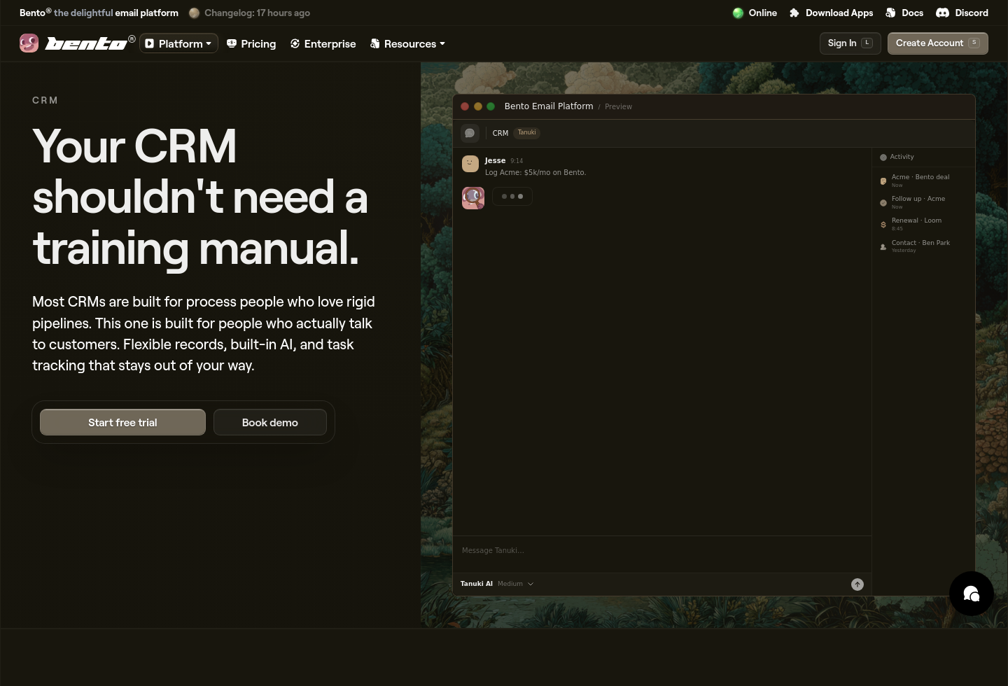 Bentos CRM-vy där all information om en kontakt samlas på ett ställe
