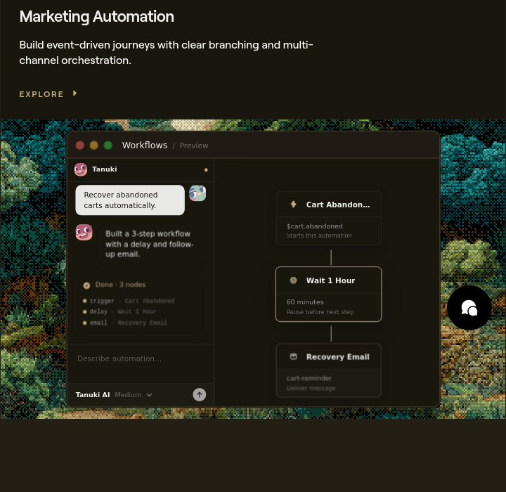 Bentos AI Tanuki bygger ett flöde för övergivna varukorgar automatiskt från en textinstruktion